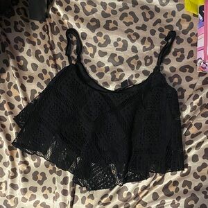 material girl black lacy cami crop top (s: S)